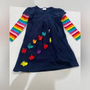 Toddler girl navy blue 3D butterfly rainbow long sleeve Dress size 3-4 years